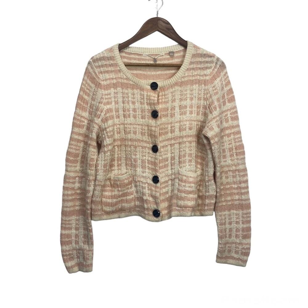 Anthropologie‎ Knitted & Knotted Pink Plaid Cardigan Wool Alpaca Large Grandmaw